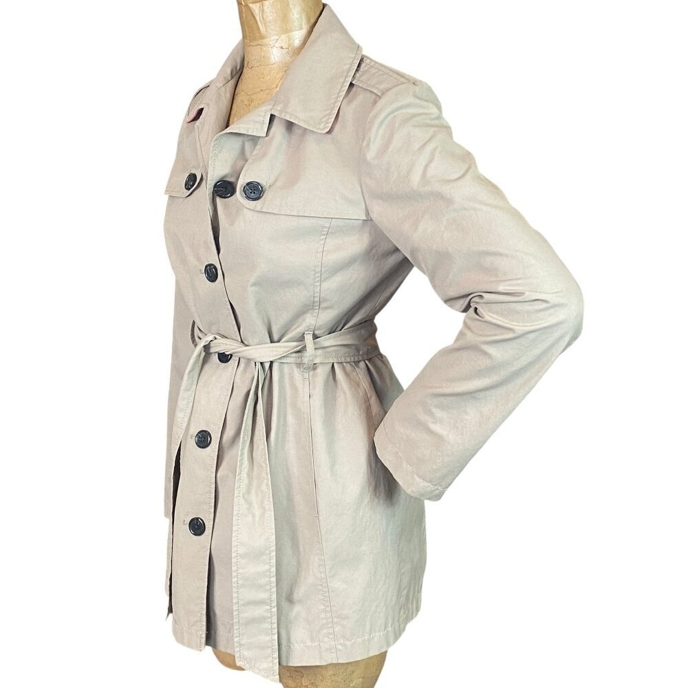 Lands' End Cropped Trench‎ Coat Women's S (6-8) Khaki-Beige #294M - Picture 7 of 10